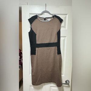 New York & Company Black and Tan Houndstooth Midi Dress